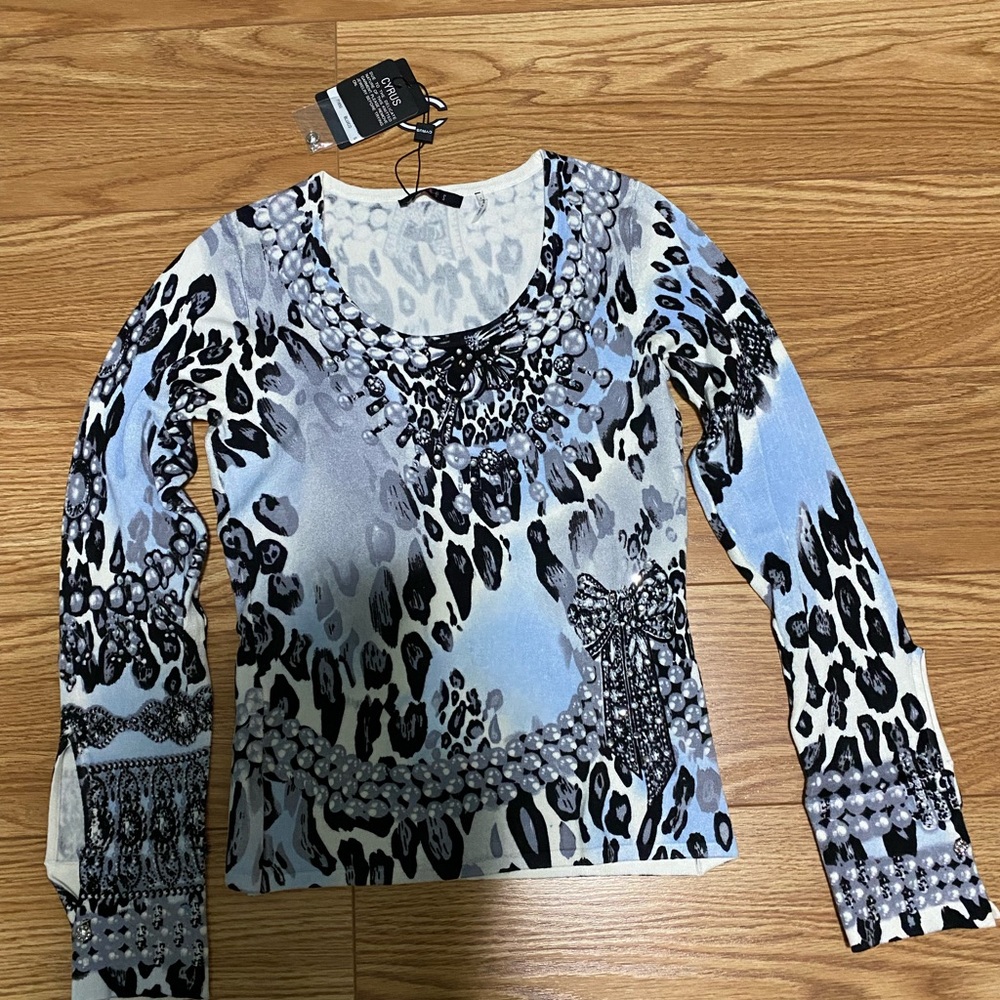 Cyrus Blue and Black Leopard Print Blouse